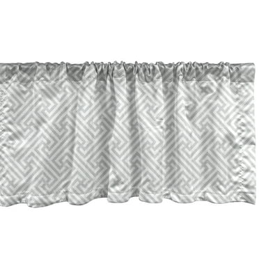 Ambesonne Grey and White Window Valance, Labyrinth Grid, 54" X 18", Pale Grey and White