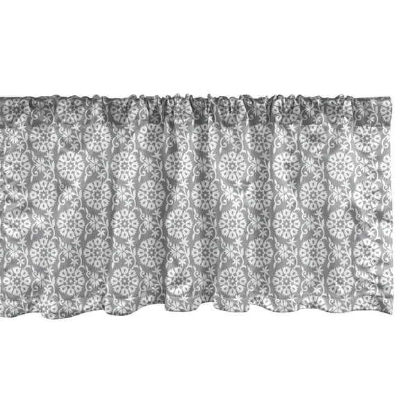 Ambesonne Grey and White Window Valance, Rich Royal Flora, 54" X 12", Grey White