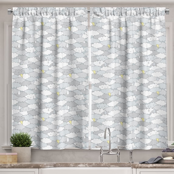 Ambesonne Grey and Yellow Kitchen Curtains, Crying Clouds, 55"x45", Pale Yellow Pale Grey