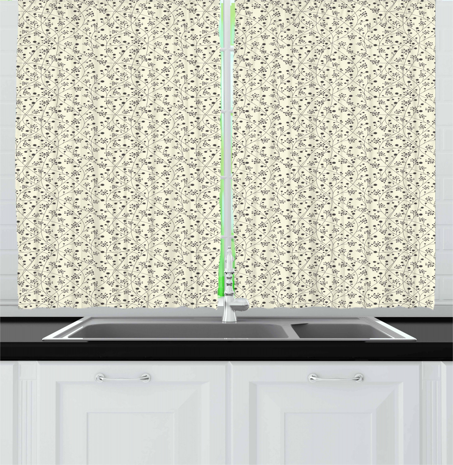 Ambesonne Grey and Yellow Kitchen Curtains, Spiky Buds Dot Form, 55"x39