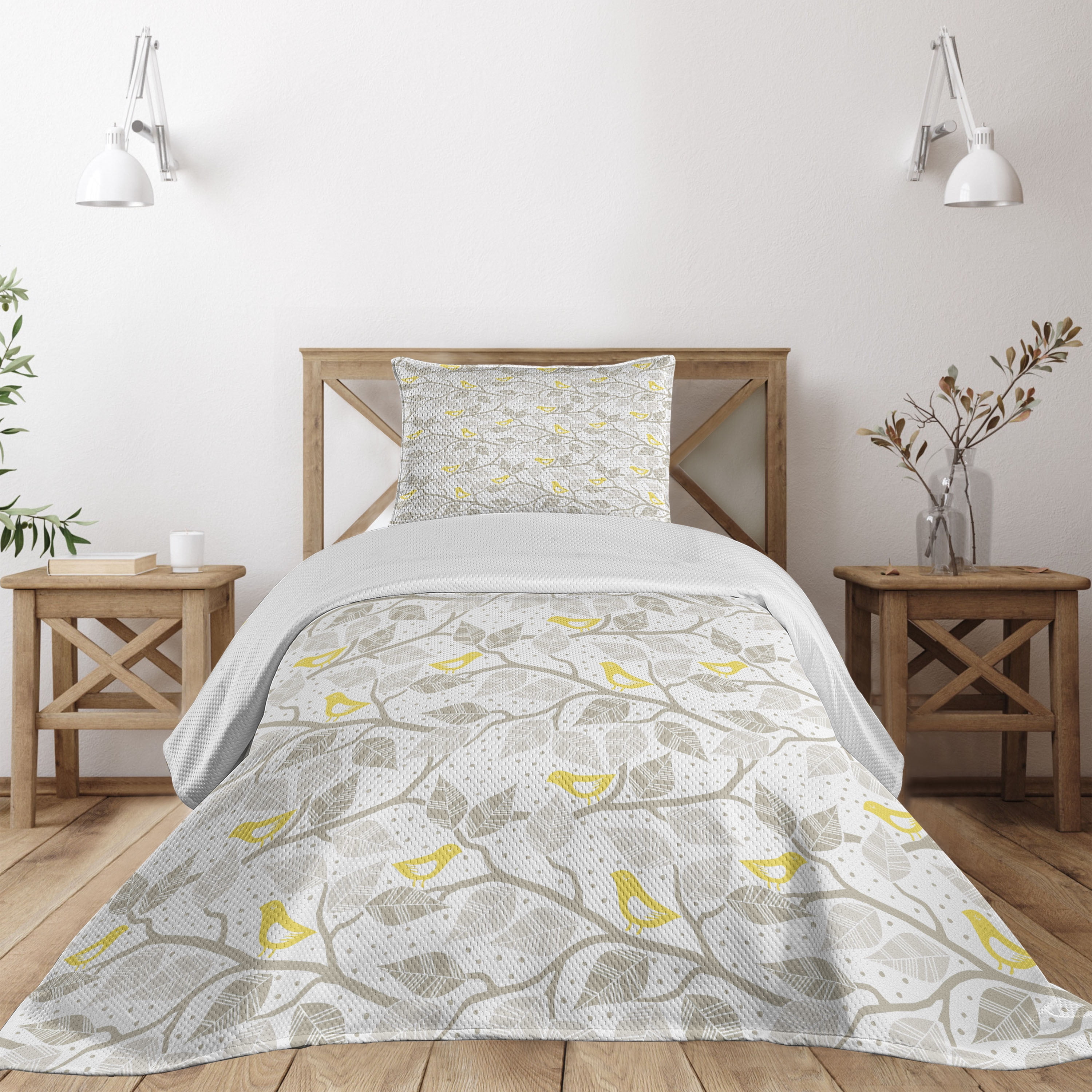 Gray Twin Quilted Bedspread Set with Pillow Sham