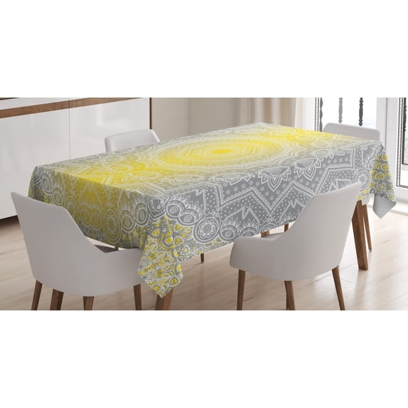 Ambesonne Grey and Yellow Tablecloth Rectangular Table Cover, Boho Ombre Old, 60"x90", Yellow Grey