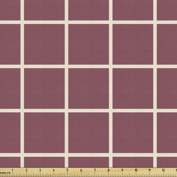 Ambesonne Grid Fabric by the Yard Upholstery, Simplistic Mesh Graphic Art, 2 Yards, Mauve Taupe Champagne