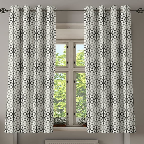 Ambesonne Grid Grommet Curtain, Geometric Triangles Tile, 50" x 63", Black and Cream
