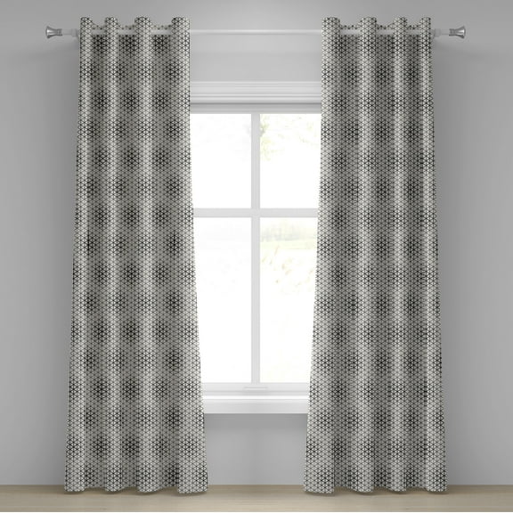 Ambesonne Grid Grommet Curtain, Geometric Triangles Tile, 50" x 72", Black and Cream