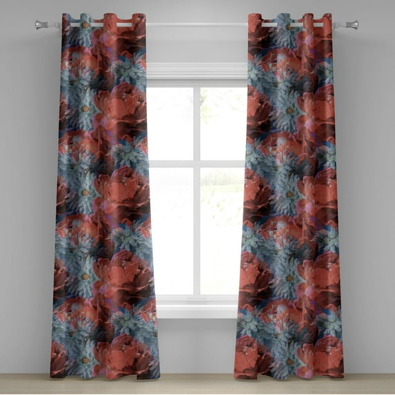 Ambesonne Grommet Curtain, , 50"x108", Dark Coral Almond Green