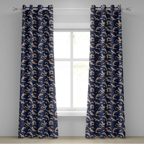 Ambesonne Grommet Curtain, , 50"x108", Night Blue Salmon Ivory