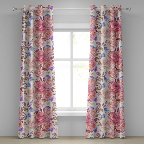 Ambesonne Grommet Curtain, , 50"x108", Pastel Pink Lavender Blue