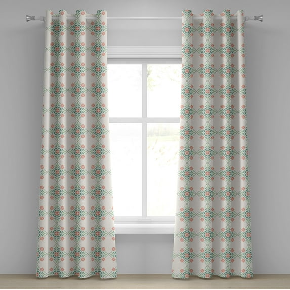 Ambesonne Grommet Curtain, , 50"x120", Coconut Pale Teal Coral