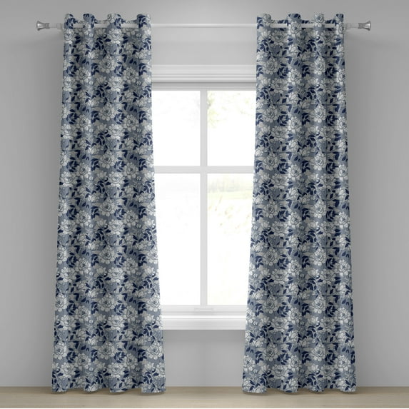 Ambesonne Grommet Curtain, , 50"x120", Indigo Ivory Blue Grey