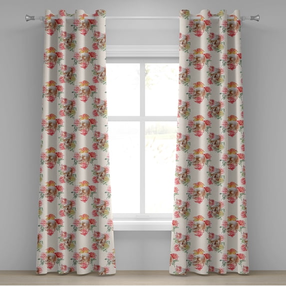 Ambesonne Grommet Curtain, , 50"x120", Ivory Coral Pale Brown