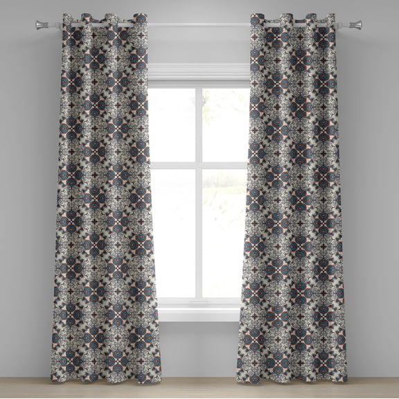 Ambesonne Grommet Curtain, , 50"x120", Sea Blue Orange Ivory