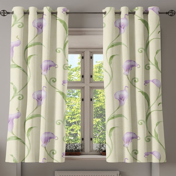 Ambesonne Grommet Curtain, , 50"x60", Avocado Green Pale Lilac