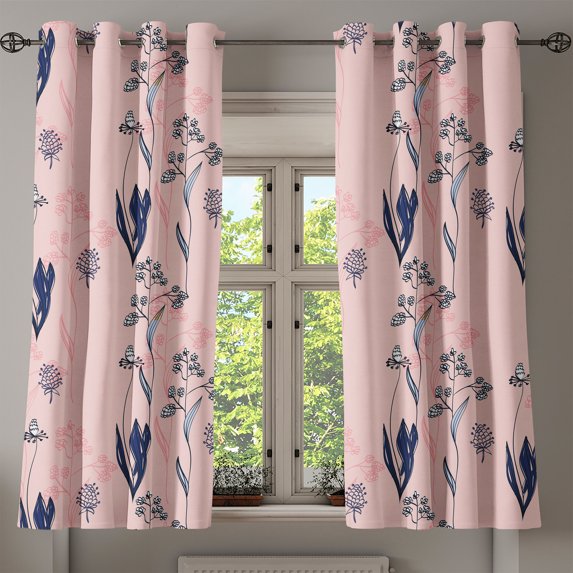 Ambesonne Grommet Curtain, , 50"x60", Blush Dark Indigo