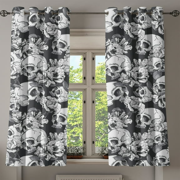 Ambesonne Grommet Curtain, , 50"x60", Charcoal Grey Pale Grey