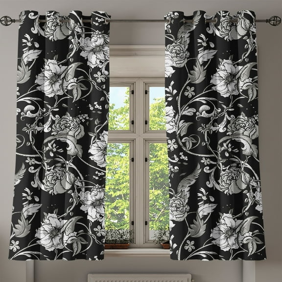 Ambesonne Grommet Curtain, , 50"x60", Charcoal Grey White