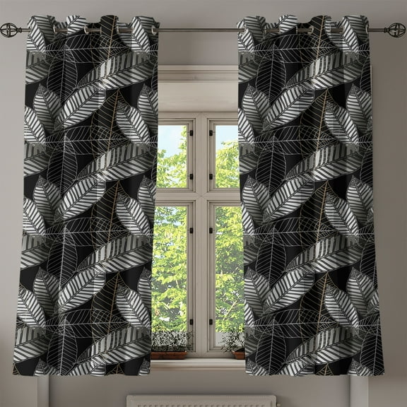 Ambesonne Grommet Curtain, , 50"x60", Charcoal Grey and Beige