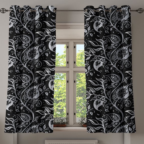 Ambesonne Grommet Curtain, , 50"x60", Charcoal Grey and Off White