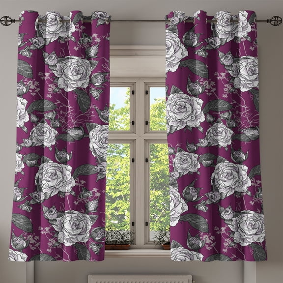 Ambesonne Grommet Curtain, , 50"x60", Dark Magenta Off White