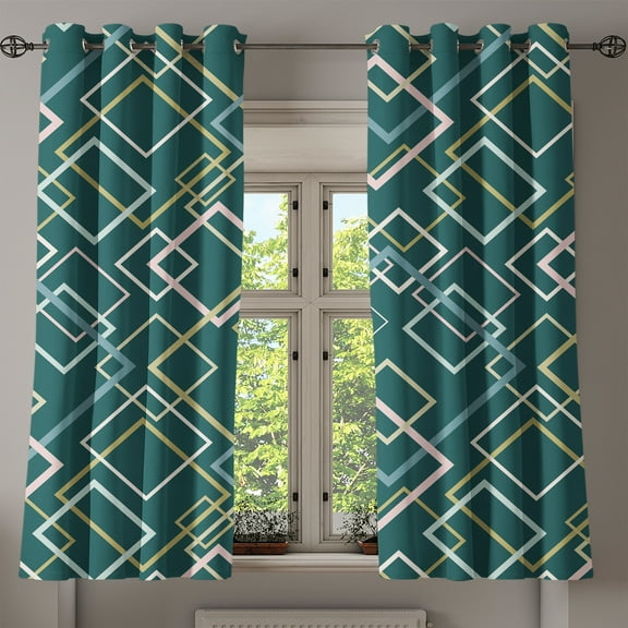 Ambesonne Grommet Curtain, , 50"x60", Dark Teal Multicolor