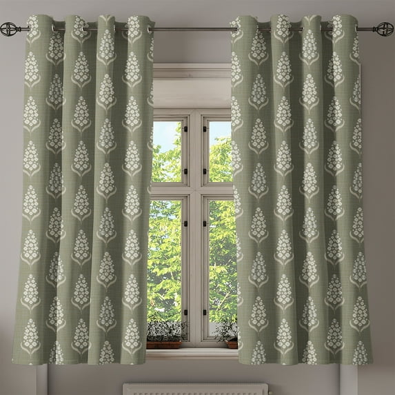 Ambesonne Grommet Curtain, , 50"x60", Green Brown and Off White