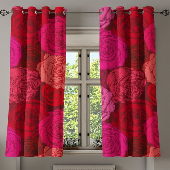 Ambesonne Grommet Curtain, , 50"x60", Hot Pink Coral Maroon