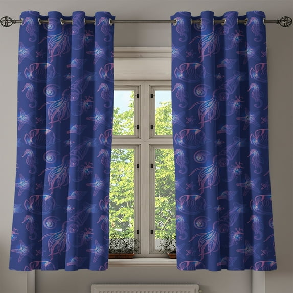 Ambesonne Grommet Curtain, , 50"x60", Indigo Lilac and Pink