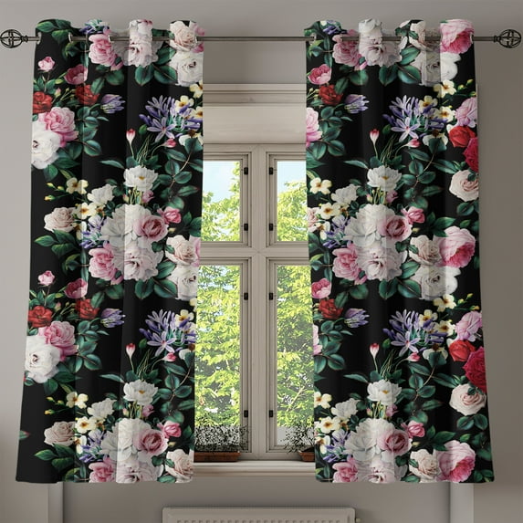 Ambesonne Grommet Curtain, , 50"x60", Jade Green and Dark Pink