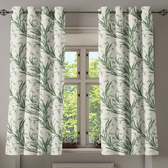Ambesonne Grommet Curtain, , 50"x60", Laurel Green and Off White