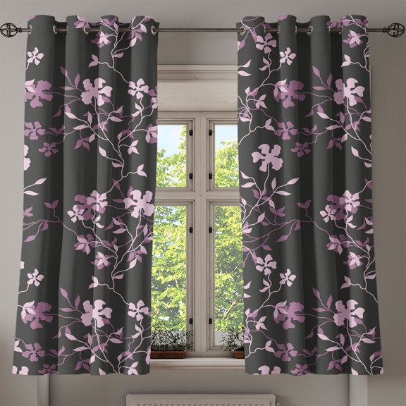 Ambesonne Grommet Curtain, , 50"x60", Mauve Rose Charcoal Grey