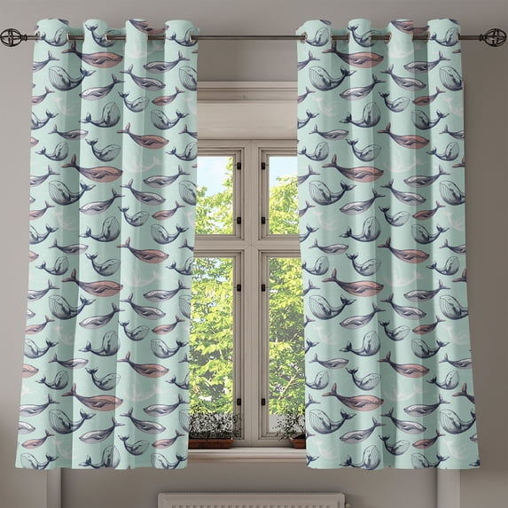 Ambesonne Grommet Curtain, , 50"x60", Mint Green Indigo and Rose