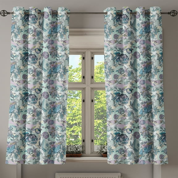 Ambesonne Grommet Curtain, , 50"x60", Pale Blue and Multicolor