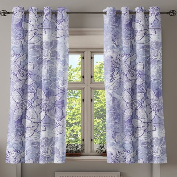 Ambesonne Grommet Curtain, , 50"x60", Pale Lavender Off White