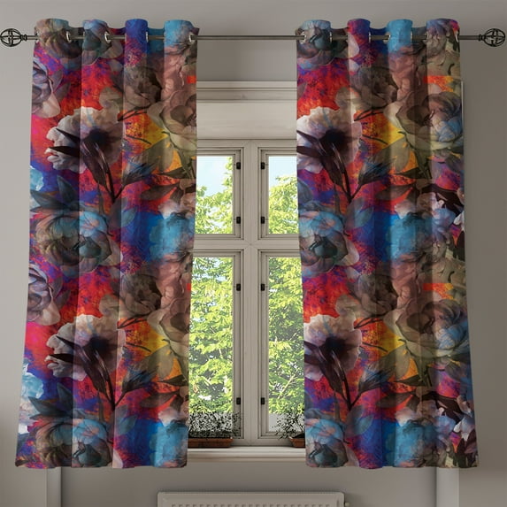 Ambesonne Grommet Curtain, , 50"x60", Pale Sky Blue Dark Coral