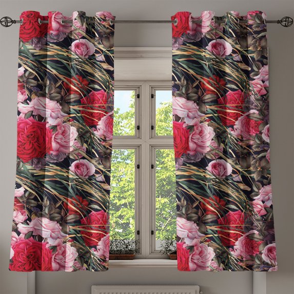 Ambesonne Grommet Curtain, , 50"x60", Pastel Pink and Dark Pink
