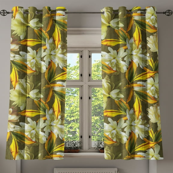 Ambesonne Grommet Curtain, , 50"x60", Pistachio Green Mustard