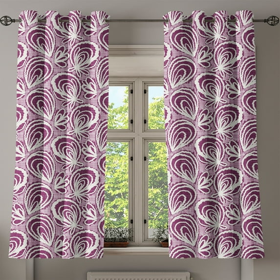 Ambesonne Grommet Curtain, , 50"x60", Plum Pale Purple and White