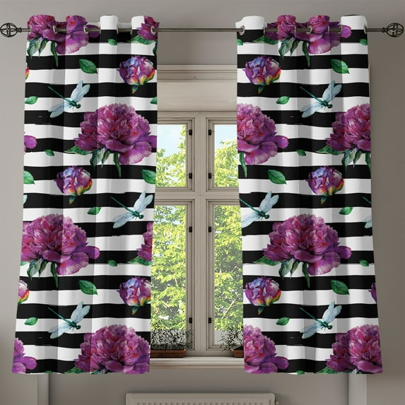Ambesonne Grommet Curtain, , 50"x60", Purple Jade Green White