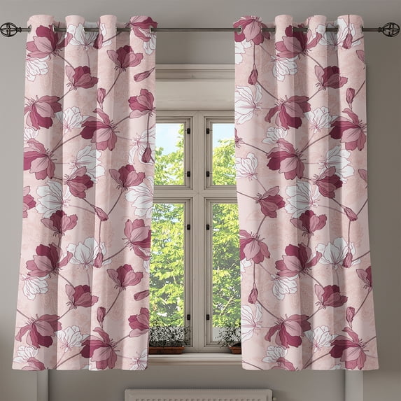 Ambesonne Grommet Curtain, , 50"x60", Rose Raspberry White