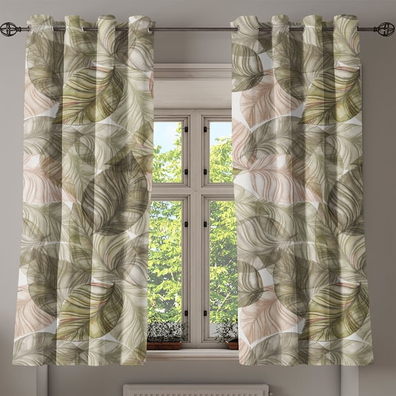 Ambesonne Grommet Curtain, , 50"x60", Sage Green and Pale Rose