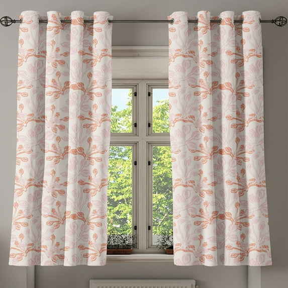 Ambesonne Grommet Curtain, , 50"x60", Salmon Rose and Off White