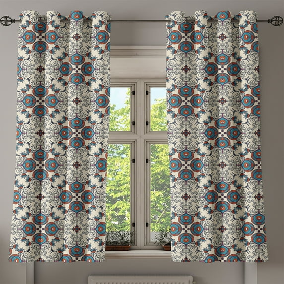 Ambesonne Grommet Curtain, , 50"x60", Sea Blue Orange Ivory