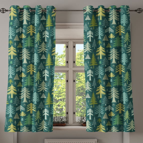 Ambesonne Grommet Curtain, , 50"x60", Teal Khaki Cadet Blue