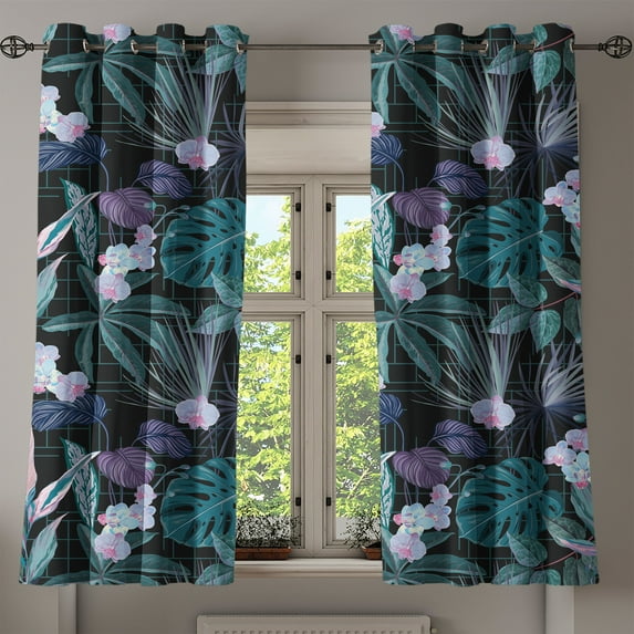 Ambesonne Grommet Curtain, , 50"x60", Teal Plum and Pale Pink