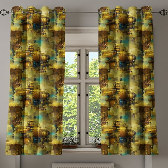 Ambesonne Grommet Curtain, , 50"x63", Amber Mustard Seafoam