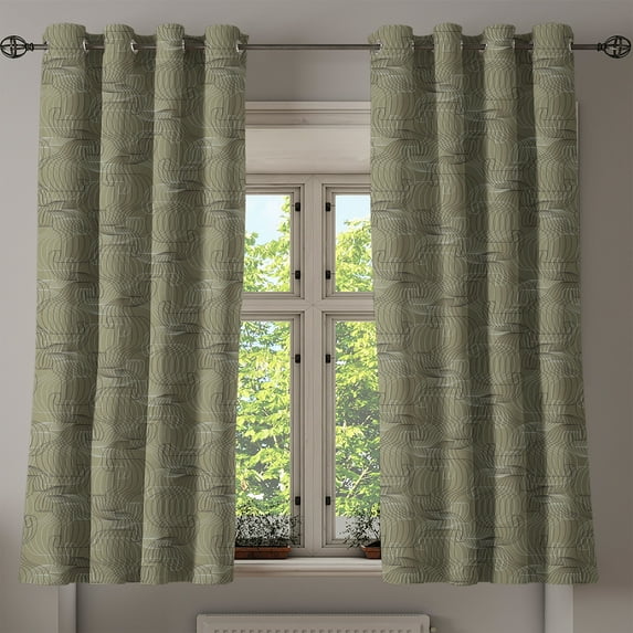 Ambesonne Grommet Curtain, , 50"x63", Army Green White and Black