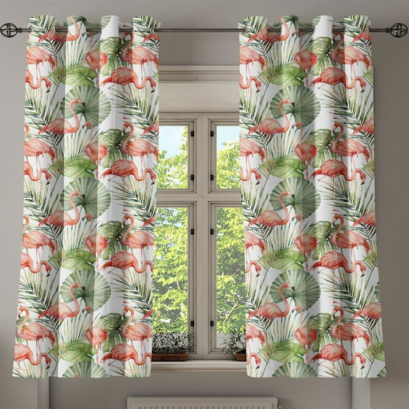 Ambesonne Grommet Curtain, , 50"x63", Coral Olive Green White