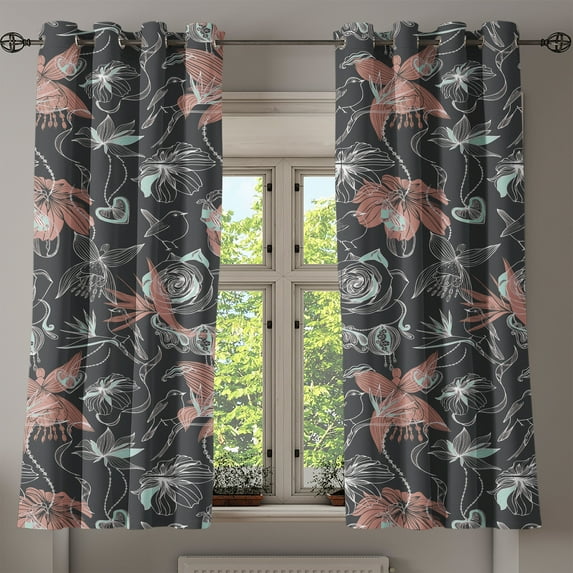 Ambesonne Grommet Curtain, , 50"x63", Coral Pale Blue