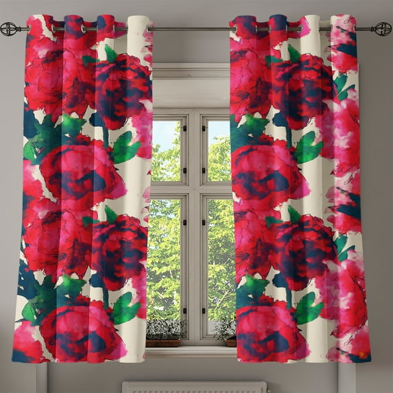 Ambesonne Grommet Curtain, , 50"x63", Dark Coral Champagne