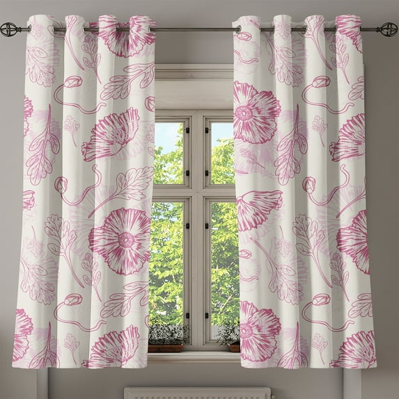 Ambesonne Grommet Curtain, , 50"x63", Off White Pale Fuchsia